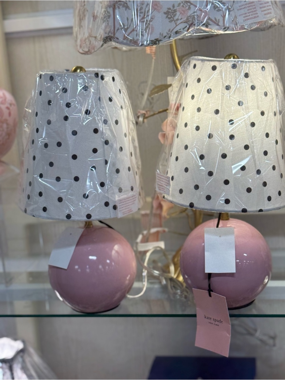 kate spade Pink Polka Dot Bedside Lamps Pair